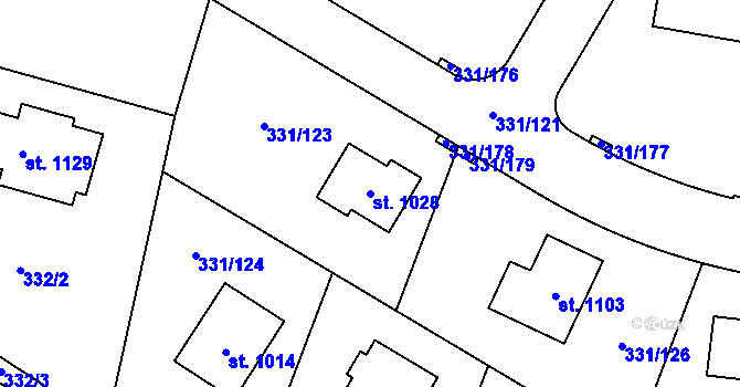 Parcela st. 1028 v KÚ Hýskov, Katastrální mapa