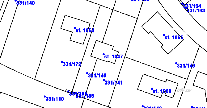 Parcela st. 1047 v KÚ Hýskov, Katastrální mapa