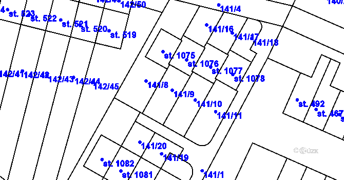 Parcela st. 141/9 v KÚ Hýskov, Katastrální mapa