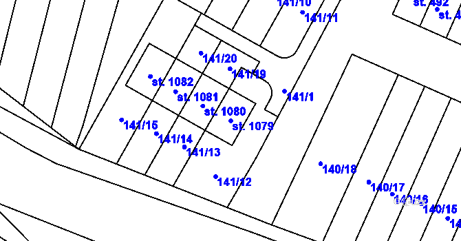 Parcela st. 1079 v KÚ Hýskov, Katastrální mapa