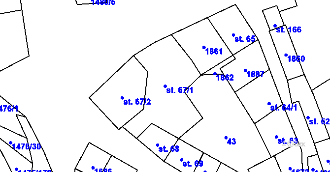 Parcela st. 67/1 v KÚ Hýsly, Katastrální mapa