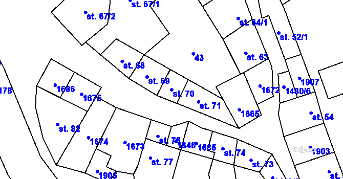 Parcela st. 70 v KÚ Hýsly, Katastrální mapa