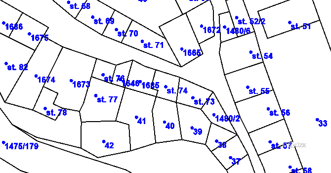 Parcela st. 74 v KÚ Hýsly, Katastrální mapa