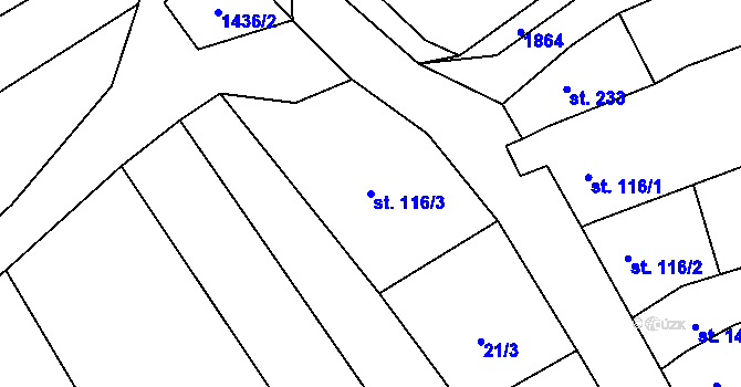 Parcela st. 116/3 v KÚ Hýsly, Katastrální mapa