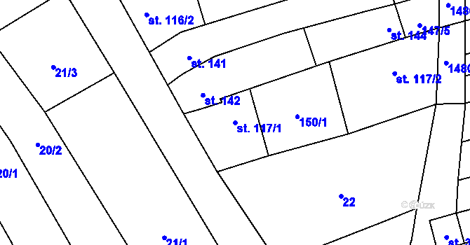 Parcela st. 117/1 v KÚ Hýsly, Katastrální mapa