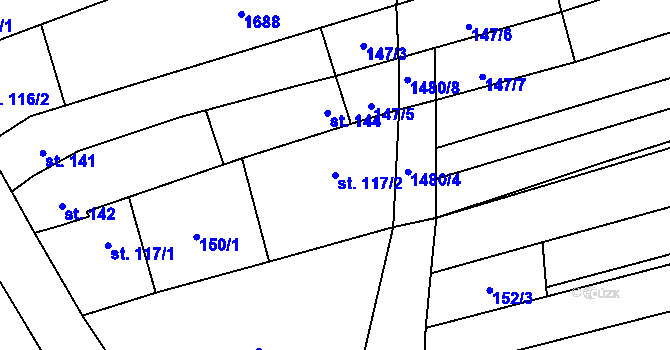 Parcela st. 117/2 v KÚ Hýsly, Katastrální mapa