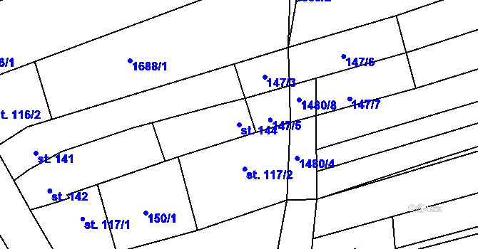 Parcela st. 144 v KÚ Hýsly, Katastrální mapa