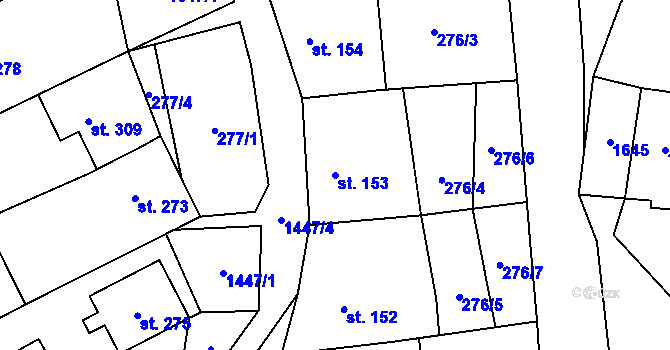 Parcela st. 153 v KÚ Hýsly, Katastrální mapa