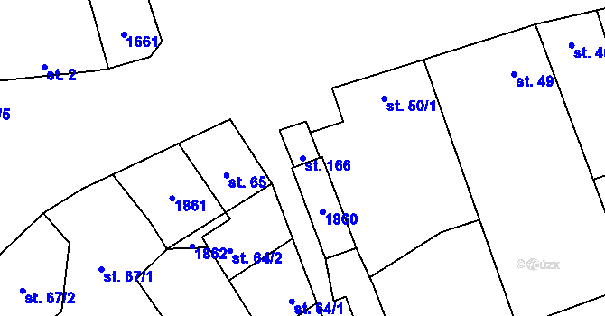 Parcela st. 166 v KÚ Hýsly, Katastrální mapa