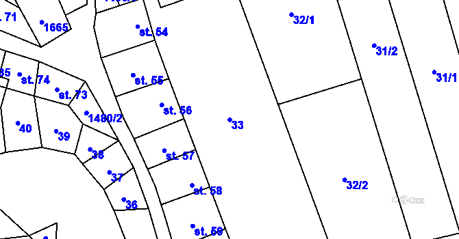 Parcela st. 33 v KÚ Hýsly, Katastrální mapa