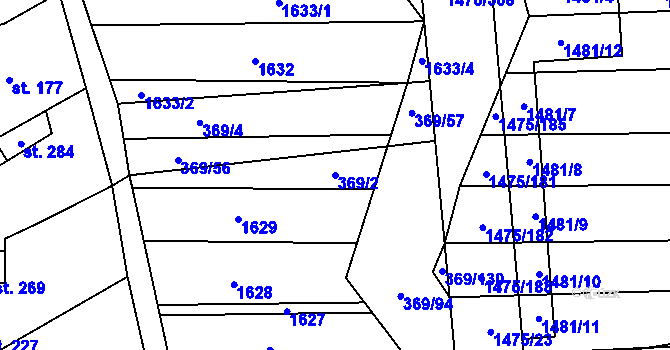 Parcela st. 369/2 v KÚ Hýsly, Katastrální mapa