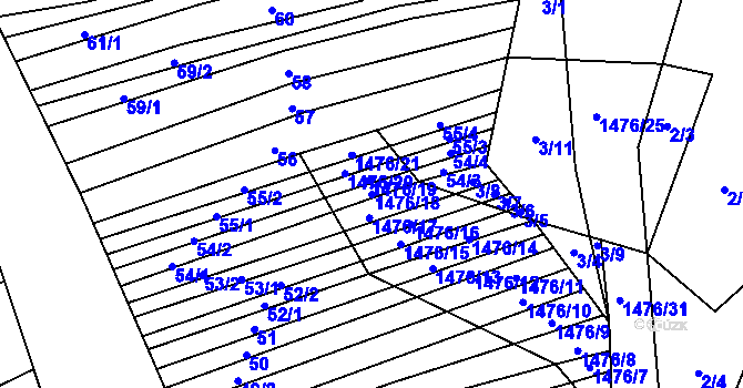 Parcela st. 1476/18 v KÚ Hýsly, Katastrální mapa