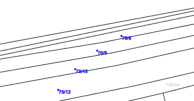 Parcela st. 70/9 v KÚ Hýsly, Katastrální mapa