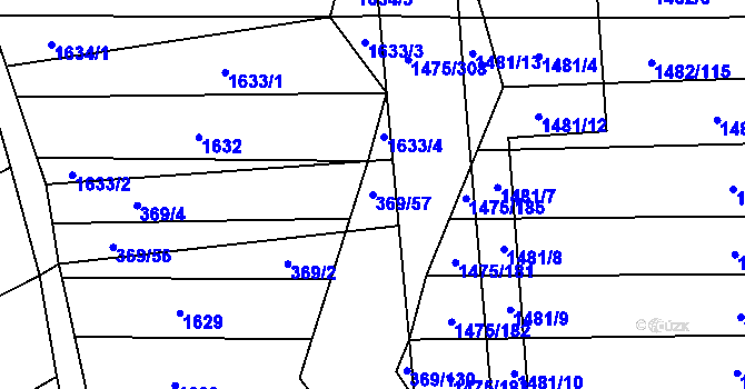 Parcela st. 369/57 v KÚ Hýsly, Katastrální mapa