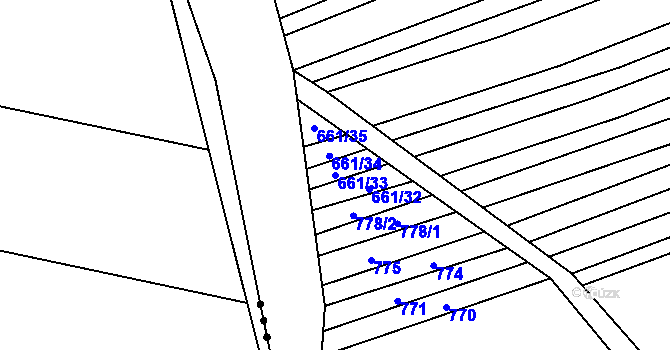 Parcela st. 661/33 v KÚ Hýsly, Katastrální mapa