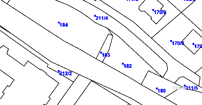 Parcela st. 183 v KÚ Chabařovice, Katastrální mapa