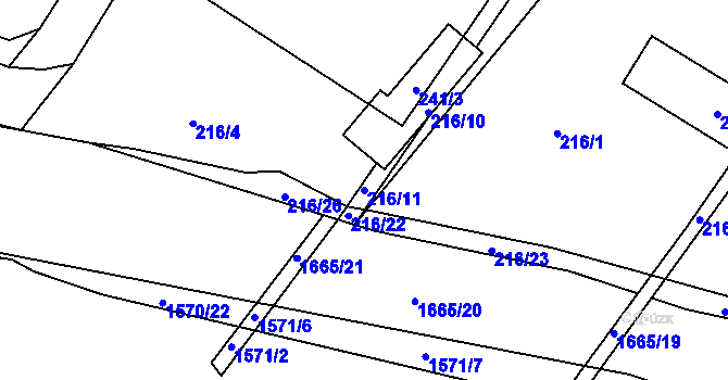 Parcela st. 216/11 v KÚ Chabařovice, Katastrální mapa