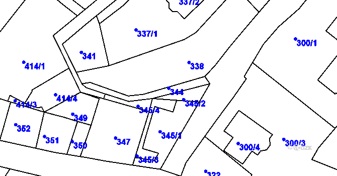 Parcela st. 344 v KÚ Chabařovice, Katastrální mapa