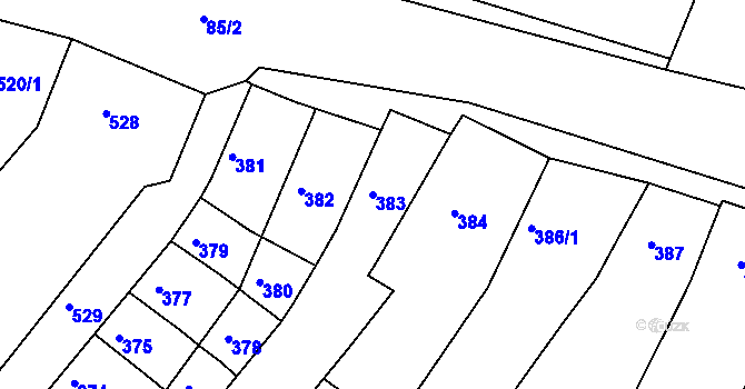 Parcela st. 383 v KÚ Chabařovice, Katastrální mapa