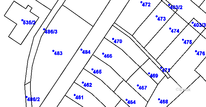 Parcela st. 466 v KÚ Chabařovice, Katastrální mapa