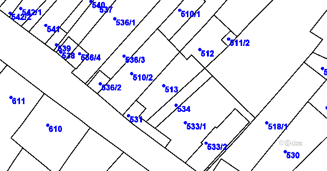 Parcela st. 513 v KÚ Chabařovice, Katastrální mapa