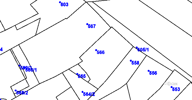 Parcela st. 566 v KÚ Chabařovice, Katastrální mapa