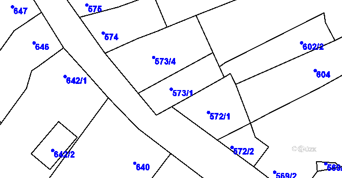 Parcela st. 573/1 v KÚ Chabařovice, Katastrální mapa