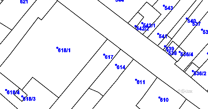 Parcela st. 617 v KÚ Chabařovice, Katastrální mapa