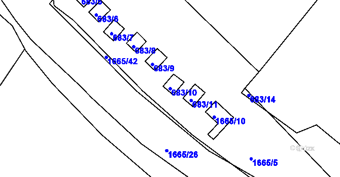 Parcela st. 683/10 v KÚ Chabařovice, Katastrální mapa