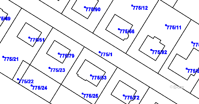 Parcela st. 775/1 v KÚ Chabařovice, Katastrální mapa