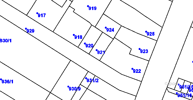 Parcela st. 921 v KÚ Chabařovice, Katastrální mapa