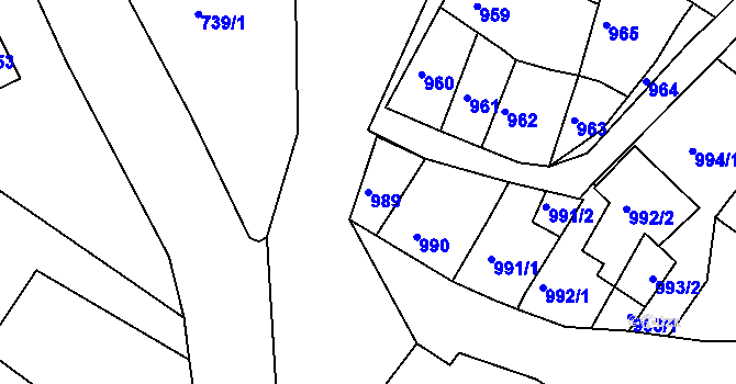 Parcela st. 989 v KÚ Chabařovice, Katastrální mapa