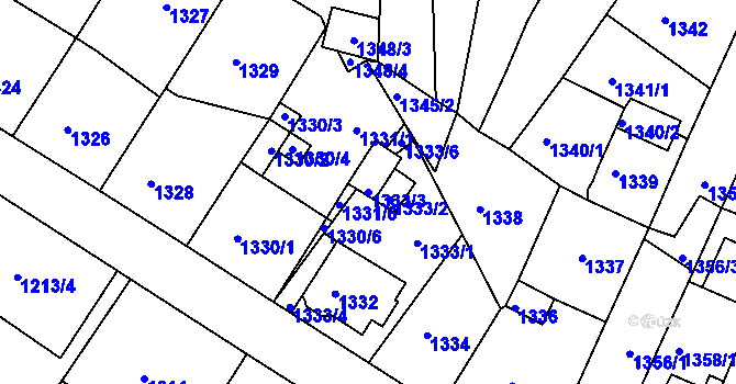 Parcela st. 1333/3 v KÚ Chabařovice, Katastrální mapa