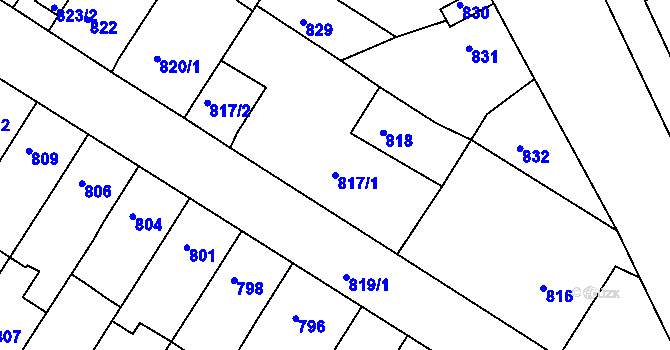 Parcela st. 817/1 v KÚ Chabařovice, Katastrální mapa
