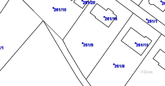 Parcela st. 261/9 v KÚ Chabařovice, Katastrální mapa