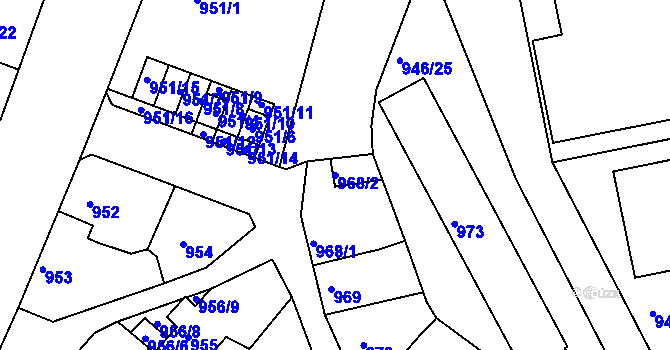 Parcela st. 968/2 v KÚ Chabařovice, Katastrální mapa