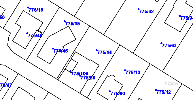 Parcela st. 775/14 v KÚ Chabařovice, Katastrální mapa