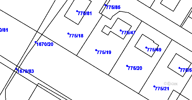 Parcela st. 775/19 v KÚ Chabařovice, Katastrální mapa