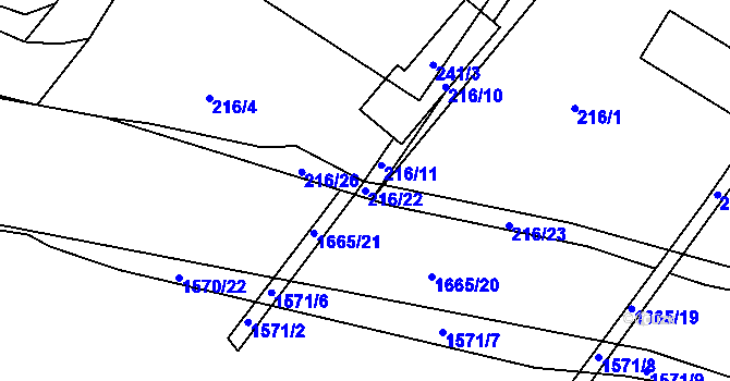 Parcela st. 216/22 v KÚ Chabařovice, Katastrální mapa