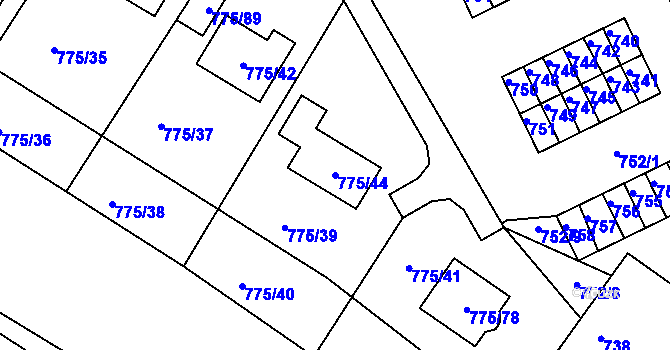Parcela st. 775/44 v KÚ Chabařovice, Katastrální mapa