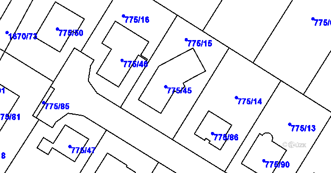 Parcela st. 775/45 v KÚ Chabařovice, Katastrální mapa