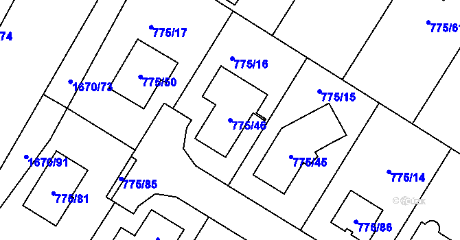 Parcela st. 775/46 v KÚ Chabařovice, Katastrální mapa