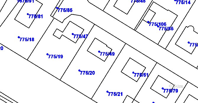 Parcela st. 775/49 v KÚ Chabařovice, Katastrální mapa