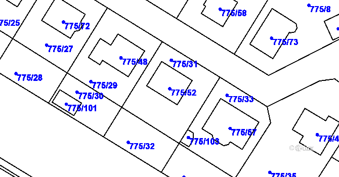 Parcela st. 775/52 v KÚ Chabařovice, Katastrální mapa