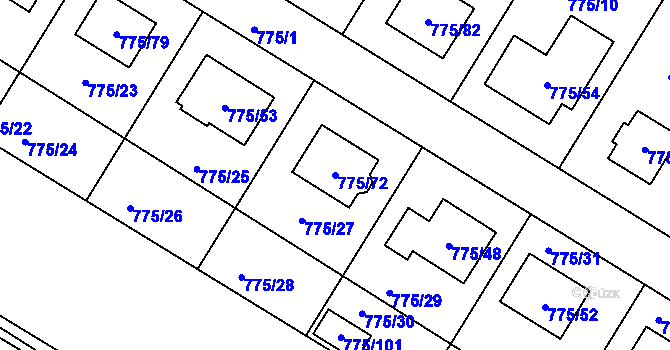 Parcela st. 775/72 v KÚ Chabařovice, Katastrální mapa