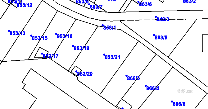 Parcela st. 853/21 v KÚ Chabařovice, Katastrální mapa