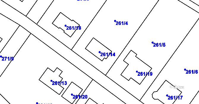 Parcela st. 261/14 v KÚ Chabařovice, Katastrální mapa