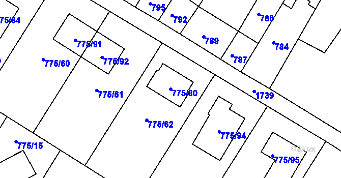 Parcela st. 775/80 v KÚ Chabařovice, Katastrální mapa