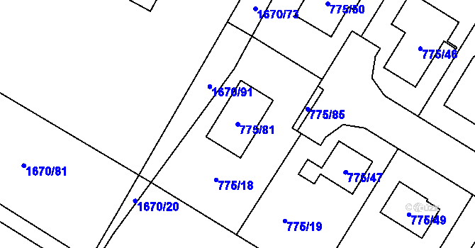 Parcela st. 775/81 v KÚ Chabařovice, Katastrální mapa