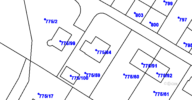 Parcela st. 775/84 v KÚ Chabařovice, Katastrální mapa